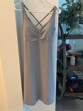 Prana Black & White Striped Crisscross Slip Dress